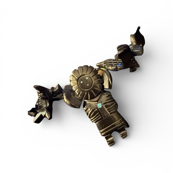 Native Made  Jet Kachina Necklace with turquoise inlay - Picture 2 of 4